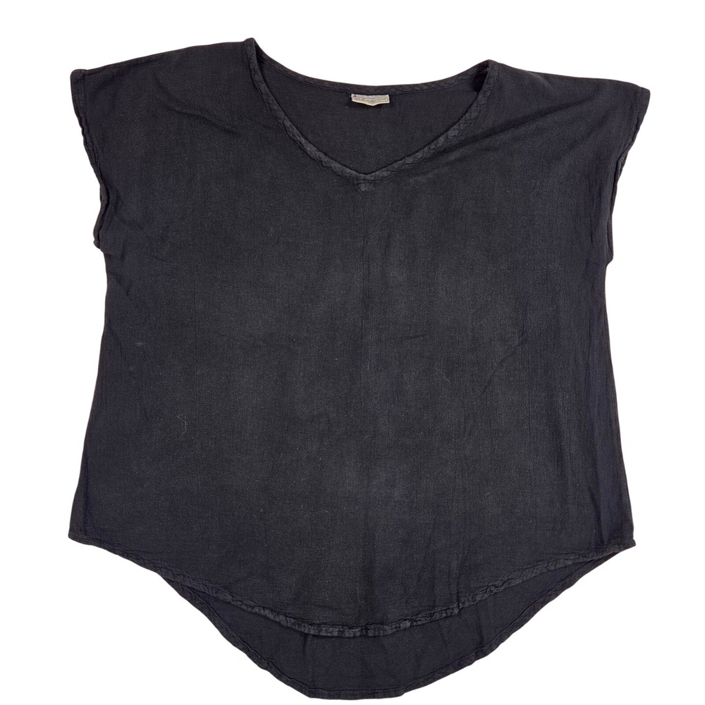 Cottonways Black Short Sleeve V-Neck Pullover Blouse women Size 3 XXL Staple